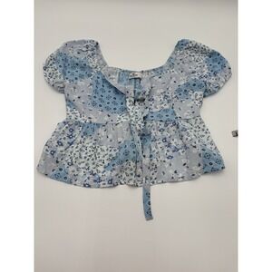 Hollister Babydoll Crop Top Size S Blue Floral Boho Y2K Peasant Cottage